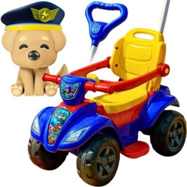 Imagem de Carro Andador bebê 2 anos Quadriciclo infantil Com Grade de proteção brinquedo integrado Baú E Suporte Para Bolsa mochila presente menino menina 24 meses pascoa natal (Azul)