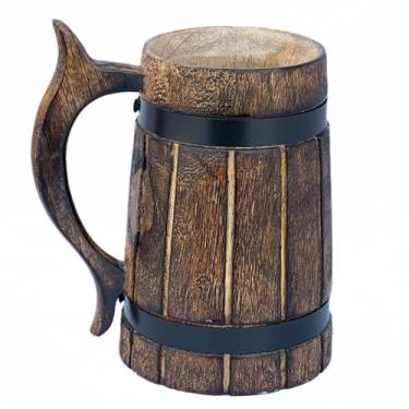 Imagem de Caneca de cerveja feita à mão de madeira de manga de 500 ml – Copo de barril estilo viking com alça | Utensílios rústicos para chá café vinho | Presente ecológico para homens e mulheres