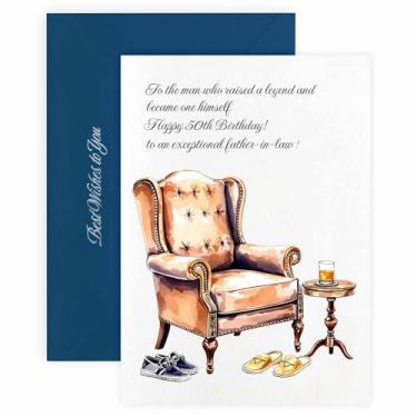 Imagem de MAGJUCHE Cartões de aniversário para sogro, elegante cartão de aniversário de 50 anos com envelope e selo de cera, 12,7 x 18 cm