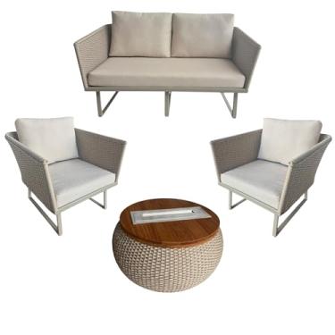 Imagem de Conjunto Paris 4 Lugares – Alumínio e Corda Náutica com Mesa de Centro em Madeira