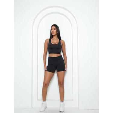 Imagem de 1 Conjunto De Academia Feminino Kit Short + Top - JinkingStore, Preto,