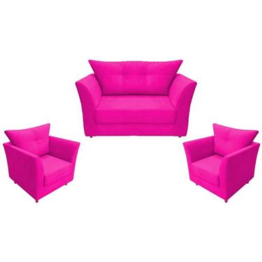 Imagem de Kit Namoradeira + 2 Poltronas Decorativa Isis Couro Rosa Pink Pés Made