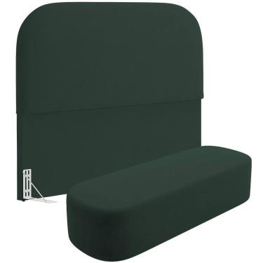 Imagem de Cabeceira Cama Box King 195cm Lanna Com Puff Recamier Doha W01 Suede Verde Musgo - Lyam Decor