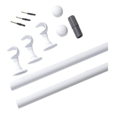 Imagem de Kit Varão Simples 1,5m 19mm Fino com Ponteira Suporte Sala Quarto Cozinha (Branco)