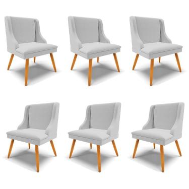 Imagem de Kit 6 Cadeiras Decorativas Sala De Jantar Pés Palito De Madeira Firenze Linho Cinza/natural G19 - Gran Belo