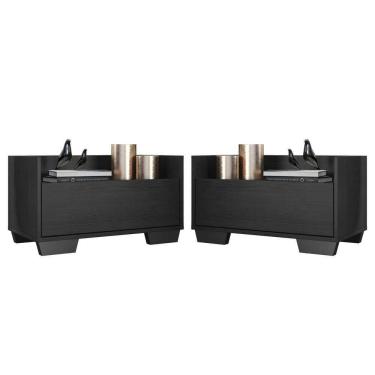 Imagem de Kit Com 2 Mesas De Cabeceira 60Cm Multimóveis V3634 Preta Preto