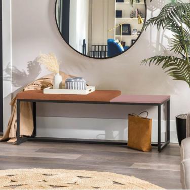 Imagem de Banco Recamier Puff 140cm Industrial Preto Suede Terracota Tampo Quadrado Mdf Rose