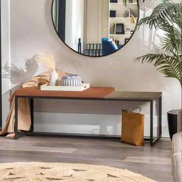 Imagem de Banco Recamier Puff 140cm Industrial Preto Suede Terracota Tampo Quadrado Mdf Rústico