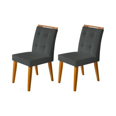 Imagem de Kit 2 Cadeiras Jantar Agatá Estofadas Linho Chumbo Com Alça Madeira Maciça Mel