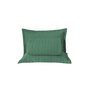 Imagem de Kit Cobre Leito Colcha Unique Casal Queen 3 Peças Matelado Percal 300 Fios - Verde
