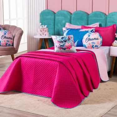 Imagem de Kit Cobre Leito Stich Pink/rosa Dupla Face Com Almofadas Casal Padrão 07 Peças - Decoração Infantil Juvenil Personagem