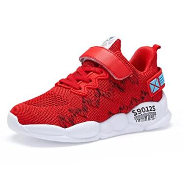 Imagem de Tênis infantil YAVY para meninos e meninas, tênis de corrida leve, tênis de caminhada atlético moderno, 052 Red, 11 Little Kid