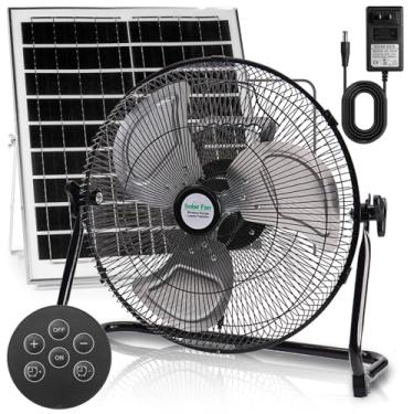 Imagem de Wofypetny Ventilador De Chão Solar 14" - Com Bateria 18.000 Mah, Painel E Adaptador Ca Controle Remoto, 12 Velocidades, Ventiladores Portáteis Chão/Suspensos Sem Fio Alta Velocidade Para Casa, Campi