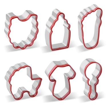 Imagem de Apokney Cortadores De Biscoitos Para Chá Bebê, Cortador Em Formato Carrinho Macacão, Mamadeira, Chocalho Pequeno Decorar O Bolo