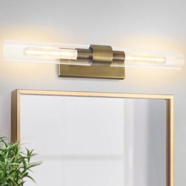 Imagem de Acxcoo Arandelas De Parede Tubo Vidro, Luminárias 24 Pol. Para Banheiro, Duplas 2 Luzes, Luzes Iluminação Espelho, Sala Estar, Quarto, Corredor (Incluindo Lâmpadas Extras) - Latão