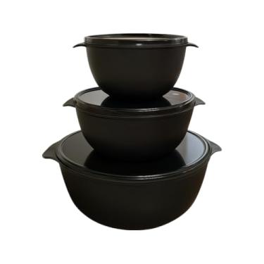 Imagem de Kit Potes Plásticos Redondos 3 unidades BOWL Marmitas, Vasilhas, Tapoer 2800ml, 1 Litro e 500ML (PRETO)