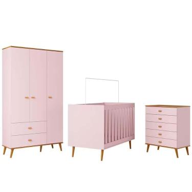 Imagem de Guarda Roupa Infantil Ternura Com 3 Portas 2 Gavetas Bartira Rosa Wood