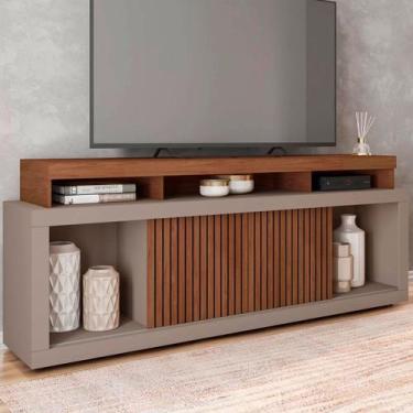 Imagem de Rack para TV 75 Polegadas 2 Portas com Ripado Puerto Fendi/Havana - Pn