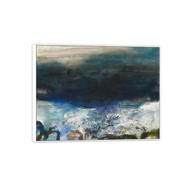 Imagem de MUHJDYC Zao Wou-ki Pintura famosa abstrata - imagem de arte em tela - arte de parede para sala de estar - reprodução de impressões (azul) moldura branca 60x80cm-23x31in