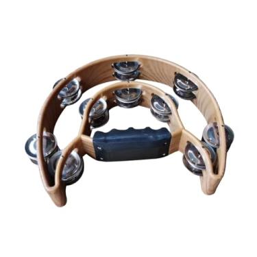 Imagem de MERIGLARE Pandeiro de duas fileiras, sino de mão, instrumento musical, suprimentos portáteis, guizos de metal, pandeiro musical para KTV, escola, adultos