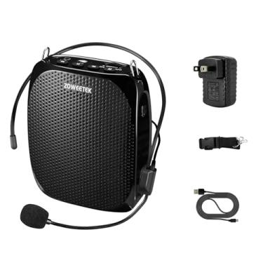 Imagem de ZOWEETEK Mini amplificador de voz portátil recarregável com microfone com fio, fone de ouvido e cintura, suporta áudio em formato MP3 para professores, canto, treinamento, apresentação, guia turístico