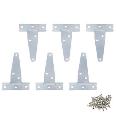 Imagem de FarBoat Dobradiça em T para portão de 7,6 cm Dobradiças para porta de celeiro Dobradiça resistente para cerca de madeira, casa de animais de estimação, ferragem de ferro, banhado a zinco com parafusos (galvanizado)