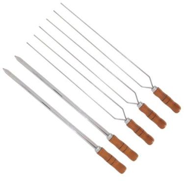 Imagem de Espeto Duplo 70cm De Inox Com Cabo Madeira Churrasco - INOX LAURINDOS