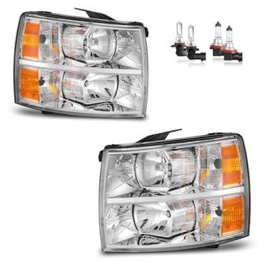 Imagem de Vizotae Faróis com lâmpadas para Chevy Silverado 1500 2007-2013, para Silverado 2500HD 3500 2007-2014 substituição do lado do motorista e do passageiro
