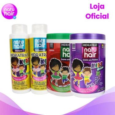Imagem de Kit Hidratrat Kids com Creme para pentear Melancia e Uva Natuhair 1 kg
