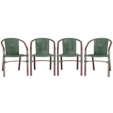 Imagem de 04 Cadeiras Floripa Alumínio Pintura Marrom Trama Verde