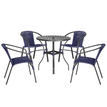 Imagem de 04 Cadeiras Floripa E Mesa Roma 100cm Preta Trama Azul