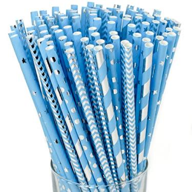 Imagem de Blue , Silver , Blue and Silver , Disposable Party Chevron Star Paper Straws Bulk for Drinking , Crafts Cake Pop Sticks , Cocktails , Baby Shower , Birthday , Gender reveal Supplies for boy , 100 pack