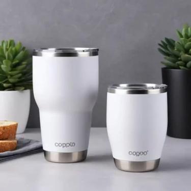 Imagem de Copo Térmico Parede Dupla em Aço Inox Branca 350ml com Alça Ergonômica - Estilo Casual