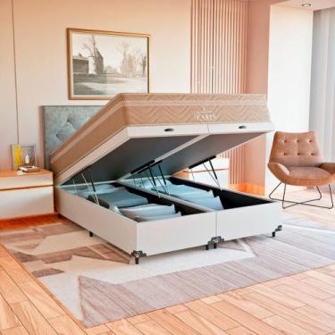 Imagem de Cama Box Baú Queen Branco + Colchão Paris Molas Ensacadas - eShop casa