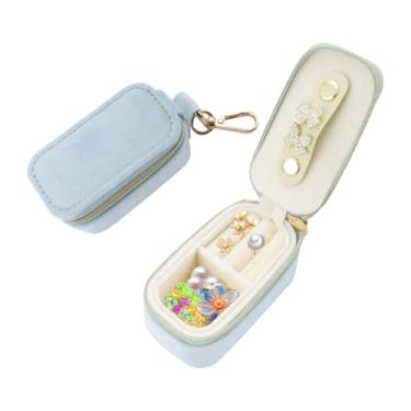 Imagem de Rolin Roly Pequena caixa de joias de veludo organizador de joias de viagem porta-joias com zíper portátil para colar, brincos, anéis longos para mulheres (azul)