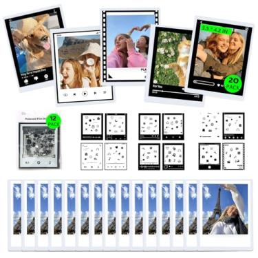 Imagem de wogozan Acessórios fotográficos para câmera instantânea Polaroid I-Type/Now/OneStep/I-Type, filme de 9 x 10 cm com 20 molduras magnéticas, exibição de fotos de geladeira e 12 adesivos DIY