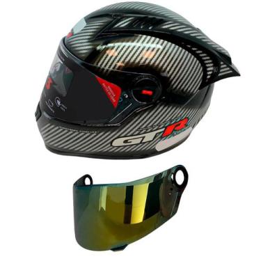 Imagem de Capacete Gt Racing Carbon Aerofólio Óculos Fw3 Prata + Viseira Dourada