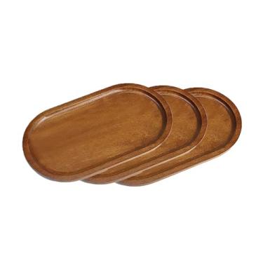 Imagem de VSUINGO Bandeja de madeira pequena (19 x 10,4 cm), pacote com 3, mini bandeja oval para mesas de café, sobremesa, lanche, frutas, bandeja de madeira de acácia para vegetais, decoração de restaurante