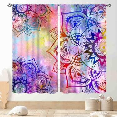 Imagem de Cortinas Hippie, Retrô Boêmio Mandala Galáxia Espaço Medalhão Indiano Trippy Estética Rosa Cortina Tratamentos para Quarto, Sala de Estar, Cozinha, Banheiro, 2 Painéis, 106,7 cm x 114,3 cm