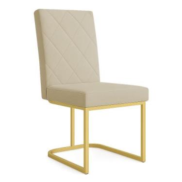 Imagem de Cadeira de Jantar Estofada Siena Linho Base de Ferro Dourada - Pallazi