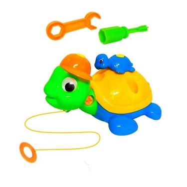 Imagem de Brinquedo para Bebês Carrinho Tartaruga Brinquedo de Puxar Montar e De