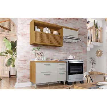 Imagem de Cozinha Modulada Nesher Princesa 2 Peças (1Aéreo+1Balcão) C2P45 Freijo/Off White-Nesher