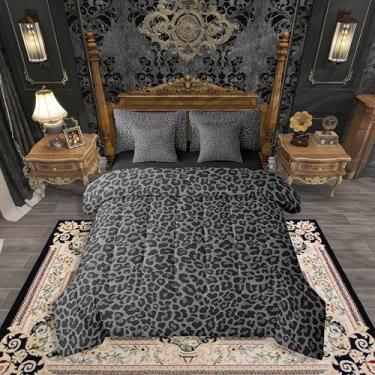 Imagem de Erosebridal Jogo de cama queen com estampa de leopardo africano, pele de animal cinza (edredom + lençol de cima + 2 fronhas + 2 fronhas + 2 fronhas), conjunto de cama com 7 peças