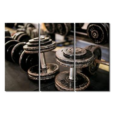 Imagem de TUMOVO Tela motivacional arte de parede pinturas de halteres equipamentos de fitness impressões em tela tema esportivo imagens de arte modernas para sala de estar quarto decoração de parede emoldurada