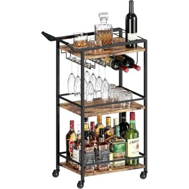 Imagem de LOTEYIKE Carrinho de Bar de 3 Níveis, Mini Carrinho Utilitário para Bebidas Alcoólicas para Jantares com Vinho, Carrinho para Servir Bebidas com Vinho e Café com Rodas com Trava pa (, Marrom Rústico)