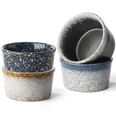 Imagem de Ramekins Ramekins Conjunto de 4 tigelas de cerâmica para forno de ramekin de 118 ml, pequenas tigelas de cerâmica para assar, suflê, sorvete (conjunto de 4 cores)