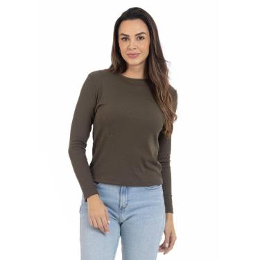 Imagem de Blusa Feminina Manga Longa Gola Redonda Malha Ribana Casual-Feminino