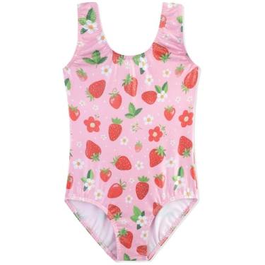 Imagem de Nutyomi Collant de ginástica para meninas de 2 a 10 anos com estampa de morango