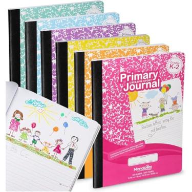 Imagem de Caderno de composição primária K-2, diário primário 2, pré-escola, 1ª série, cadernos de jardim de infância, pautado primário - 24 cm x 19 cm - capas resistentes - 100 folhas - cores sortidas -