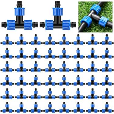 Imagem de Tujoe 50 peças de acessórios de camiseta de irrigação por gotejamento 5/8 polegadas conector universal de linha de gotejamento acessórios de tubulação farpado compatível com a maioria dos sistemas de